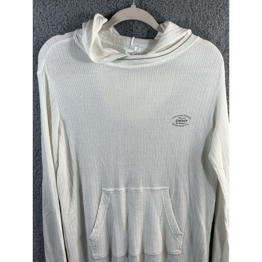 DKNY Womens L White Waffle‎ Knit Hooded Sleep Shirt Lounge Dress - Picture 6 of 11